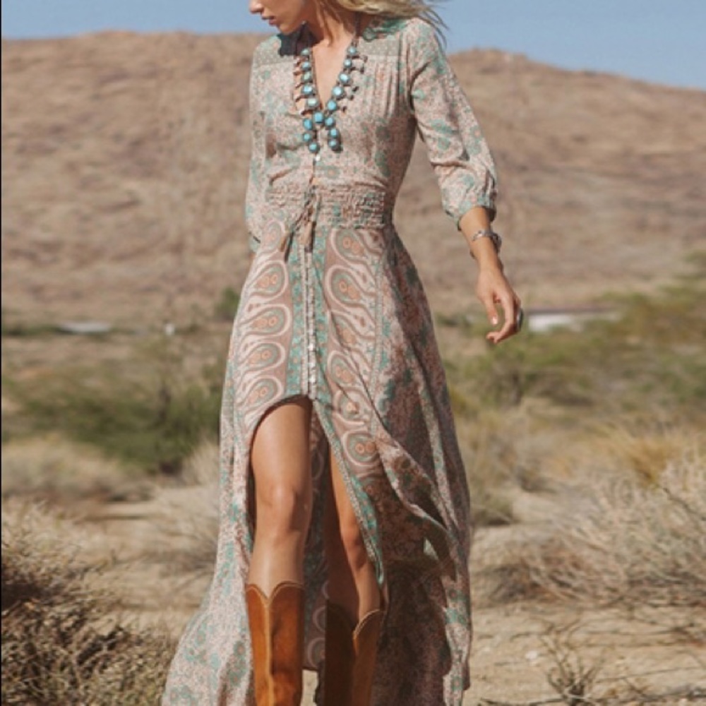 Vintage V Neck split Floral Dress
